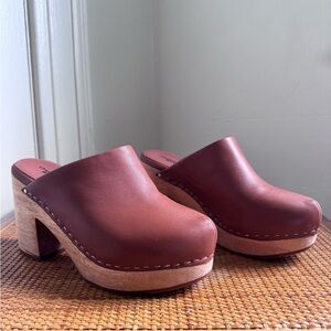 Brown Leather Platform Clogs